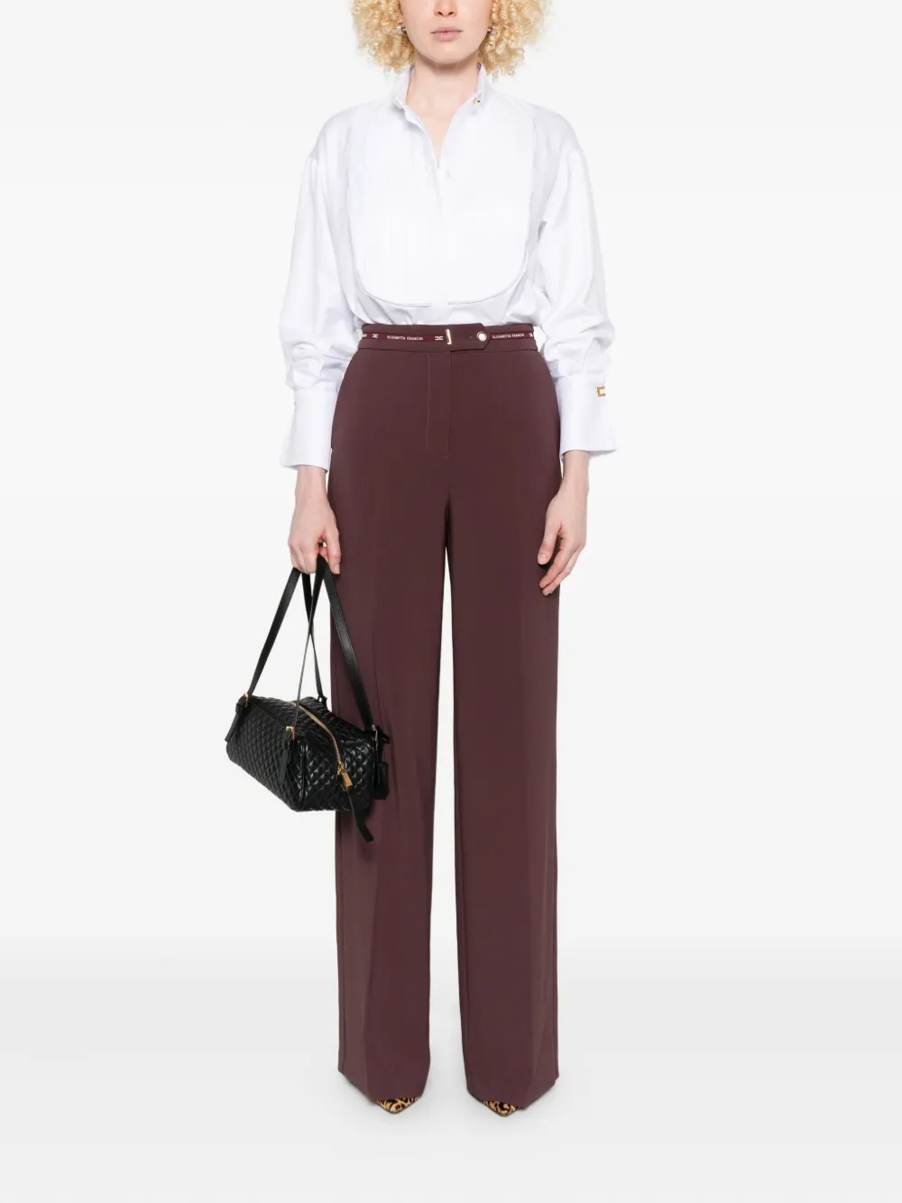 Elisabetta Franchi logo-waistband trousers - Bruin