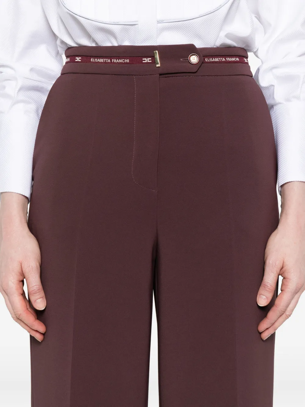 Elisabetta Franchi Pantalon met logo tailleband Bruin