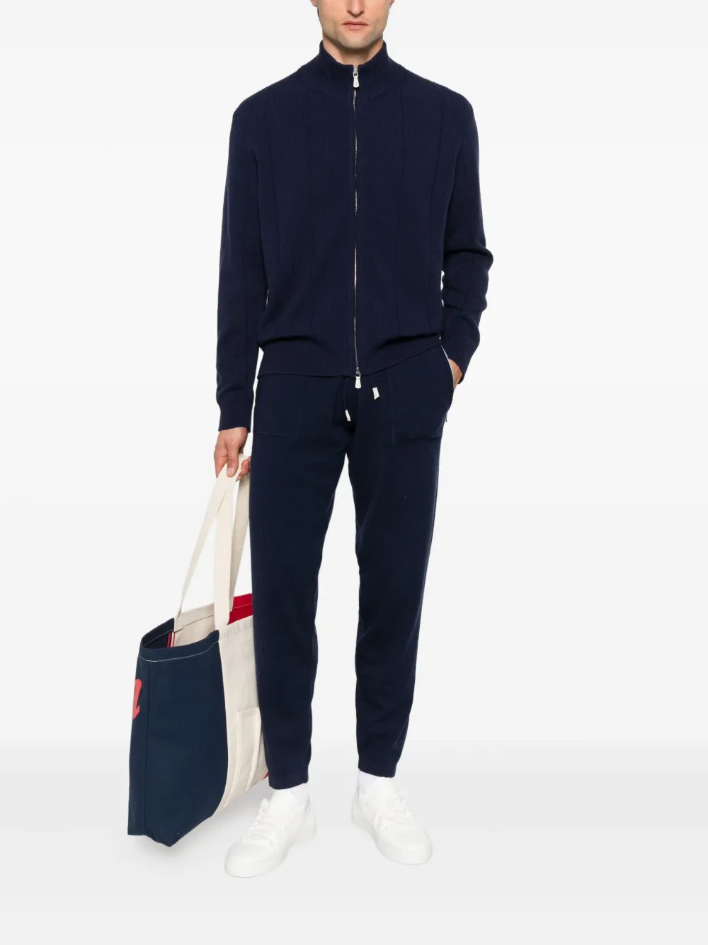 Eleventy Geribbeld vest met rits Blauw