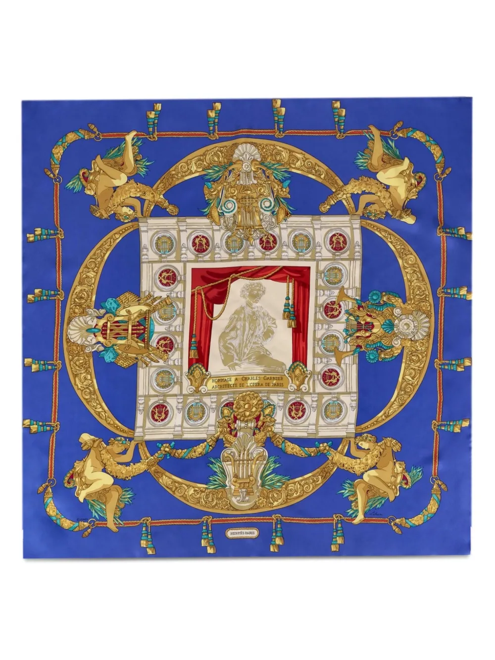 Hermès Pre-Owned Hommage A Charles Garnier silk scarf - ブルー Hermès Pre-Owned Hommage A Charles Garnier silk scarf - ブルー