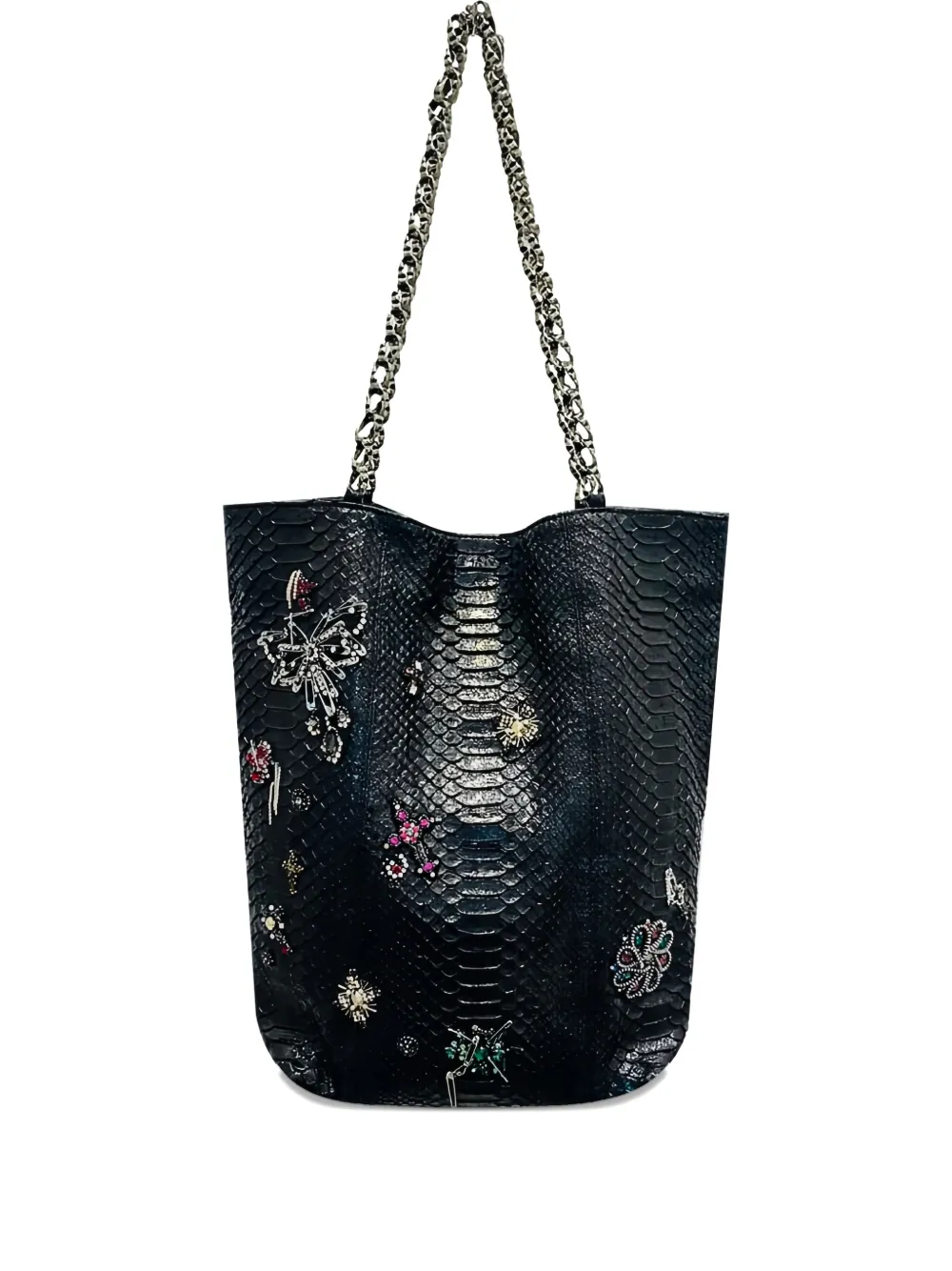 Pre-owned Chanel Paris London Python-leather Tote Bag In Black