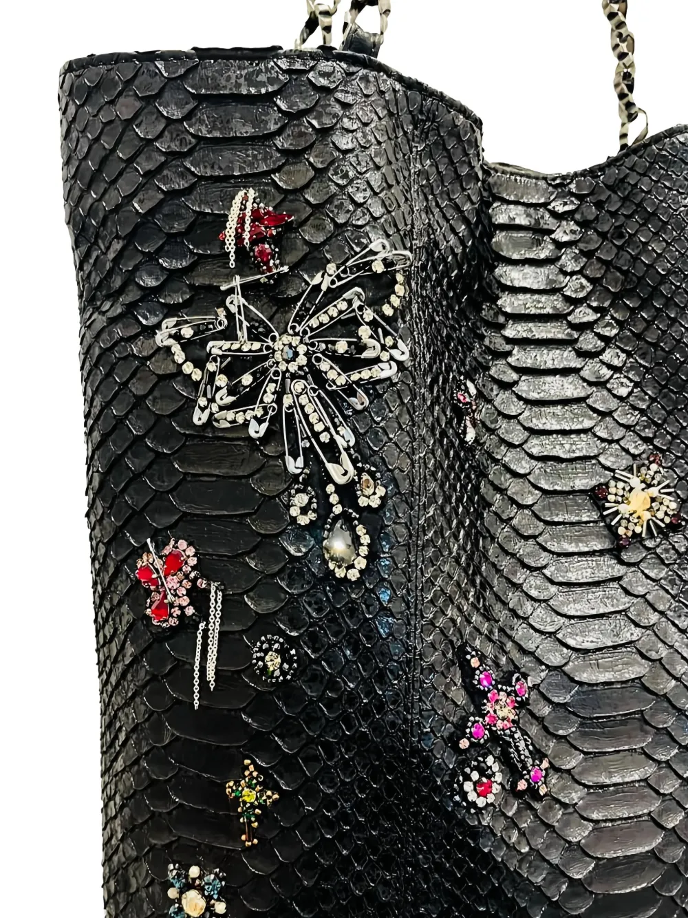 Pre-owned Chanel Paris London Python-leather Tote Bag In Black