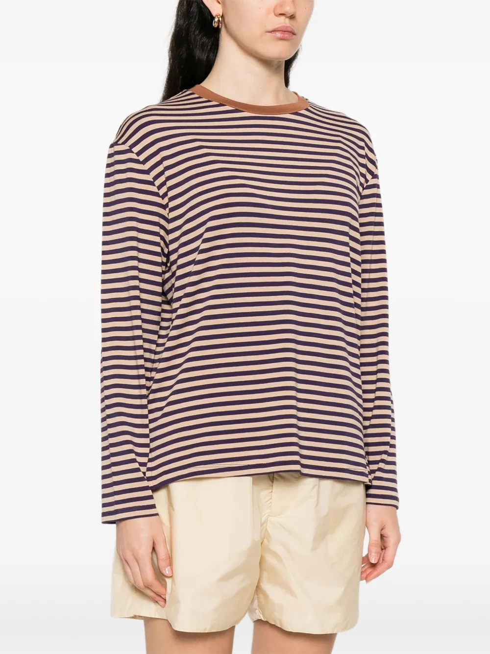 Niu Gestreept T-shirt met lange mouwen Beige