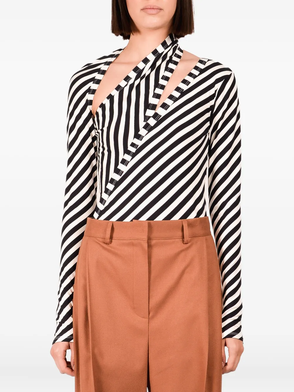 Ioana Ciolacu Body met diagonale streep en uitgesneden details - Blauw