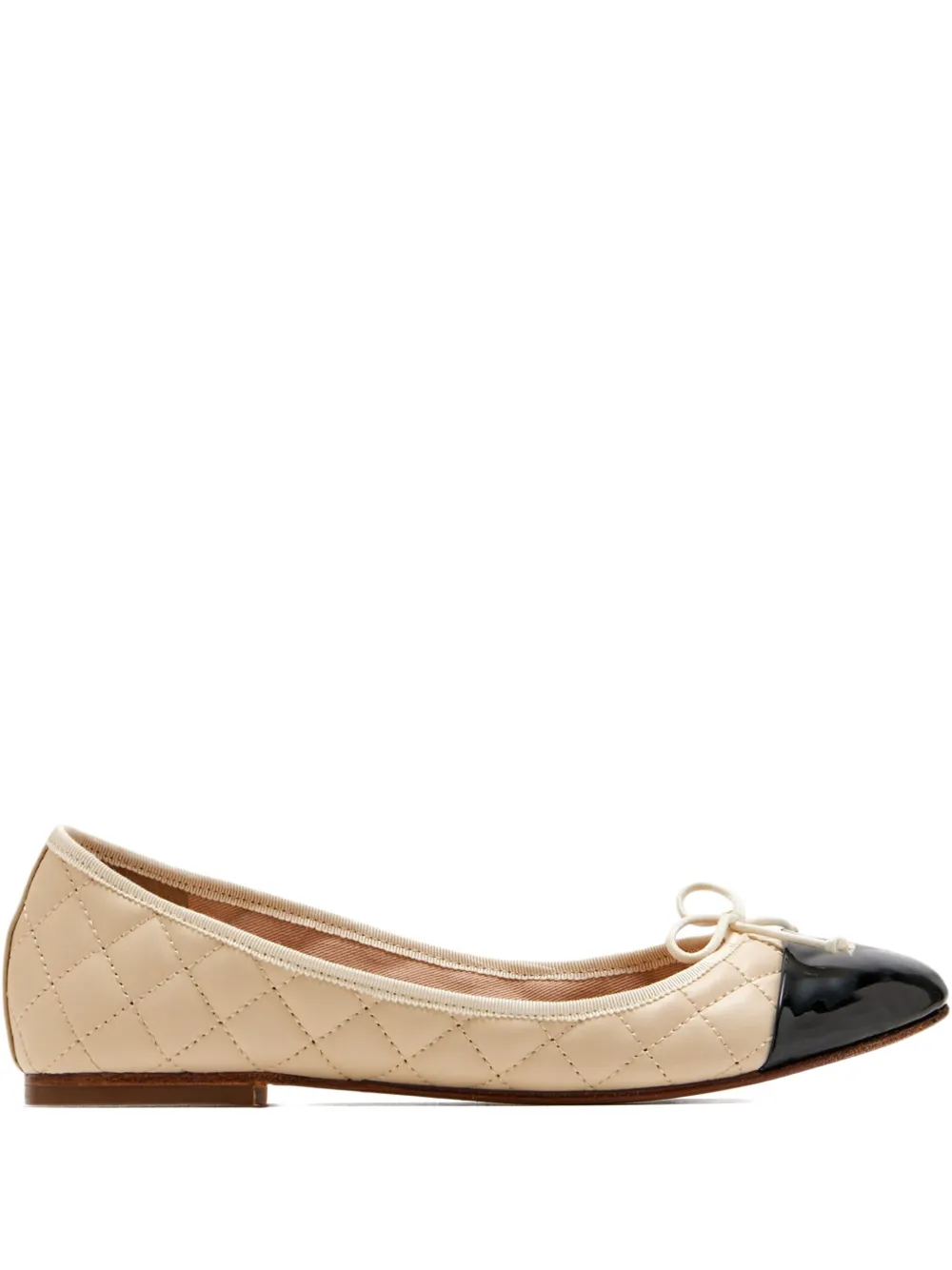 House Of Ballerinas Quilted Contrasting Toecap Ballet Flats In Brown