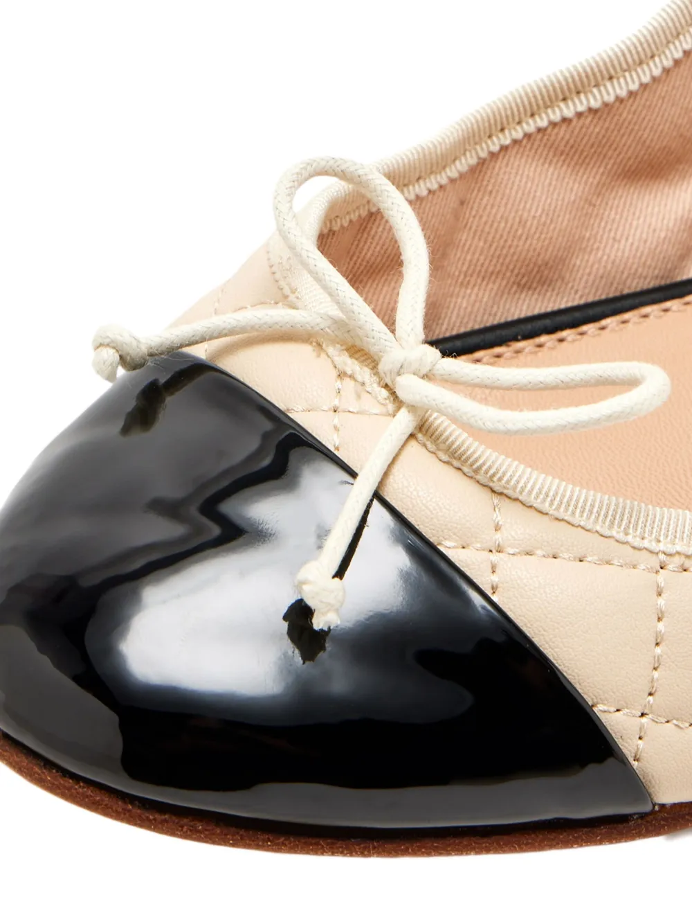 House Of Ballerinas Quilted Contrasting Toecap Ballet Flats In Brown