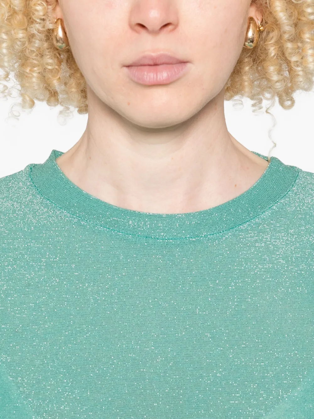 Niū Round Neck Glitter Top In Green