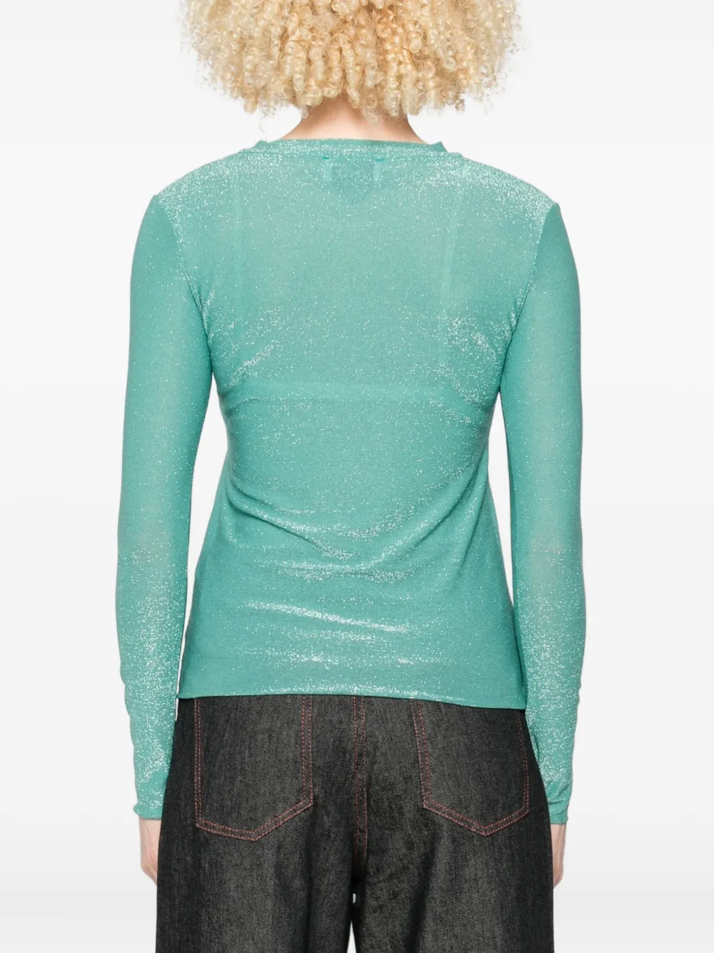Niū Round Neck Glitter Top In Green