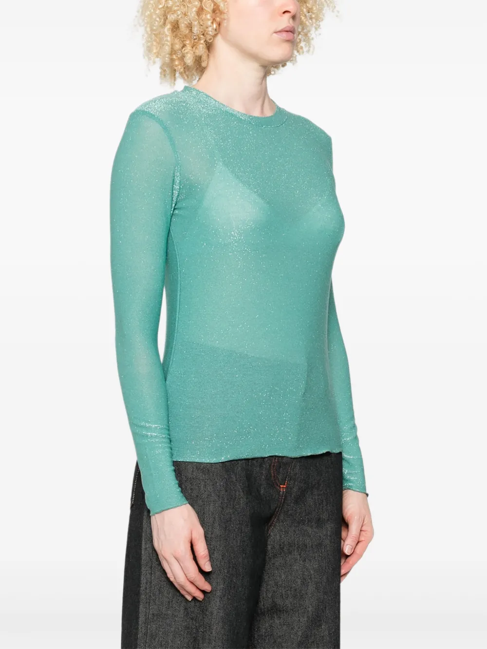 Niū Round Neck Glitter Top In Green
