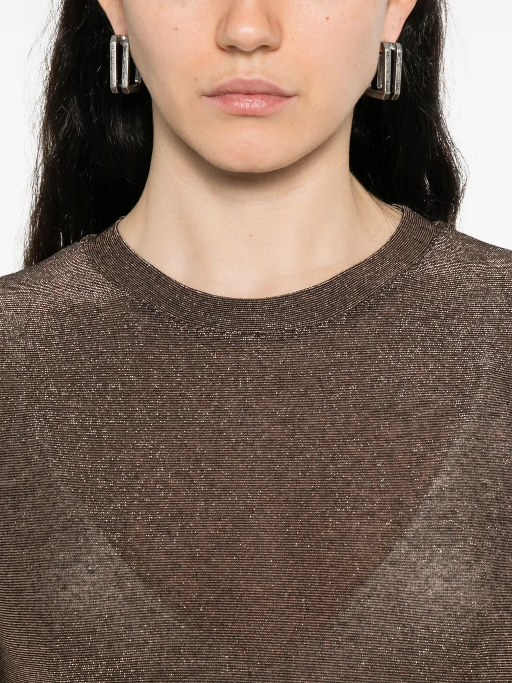 Niu T-shirt met ronde hals en glitters Bruin