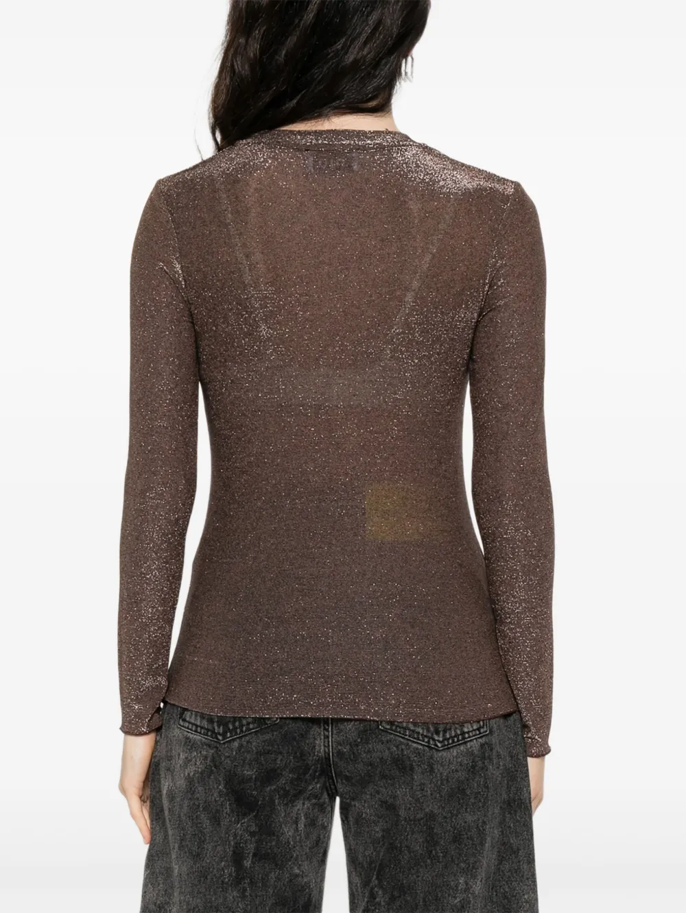 Niu T-shirt met ronde hals en glitters Bruin