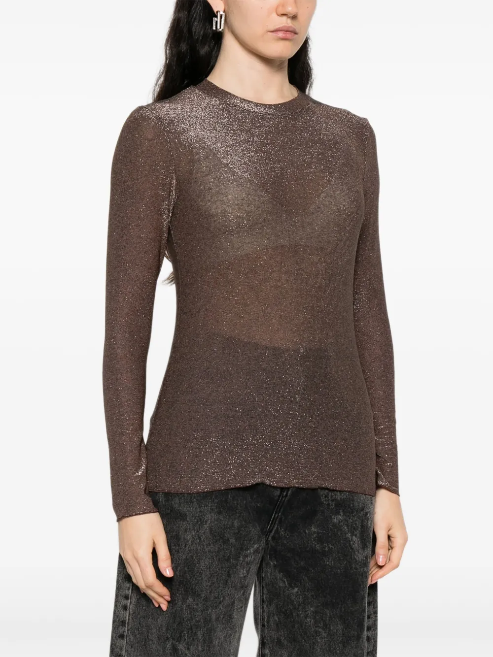Niu T-shirt met ronde hals en glitters Bruin