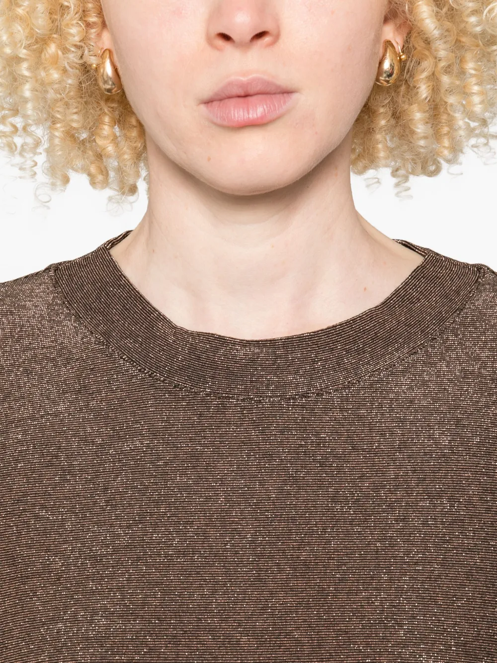 Niu T-shirt met glitter-effect en korte mouwen Bruin