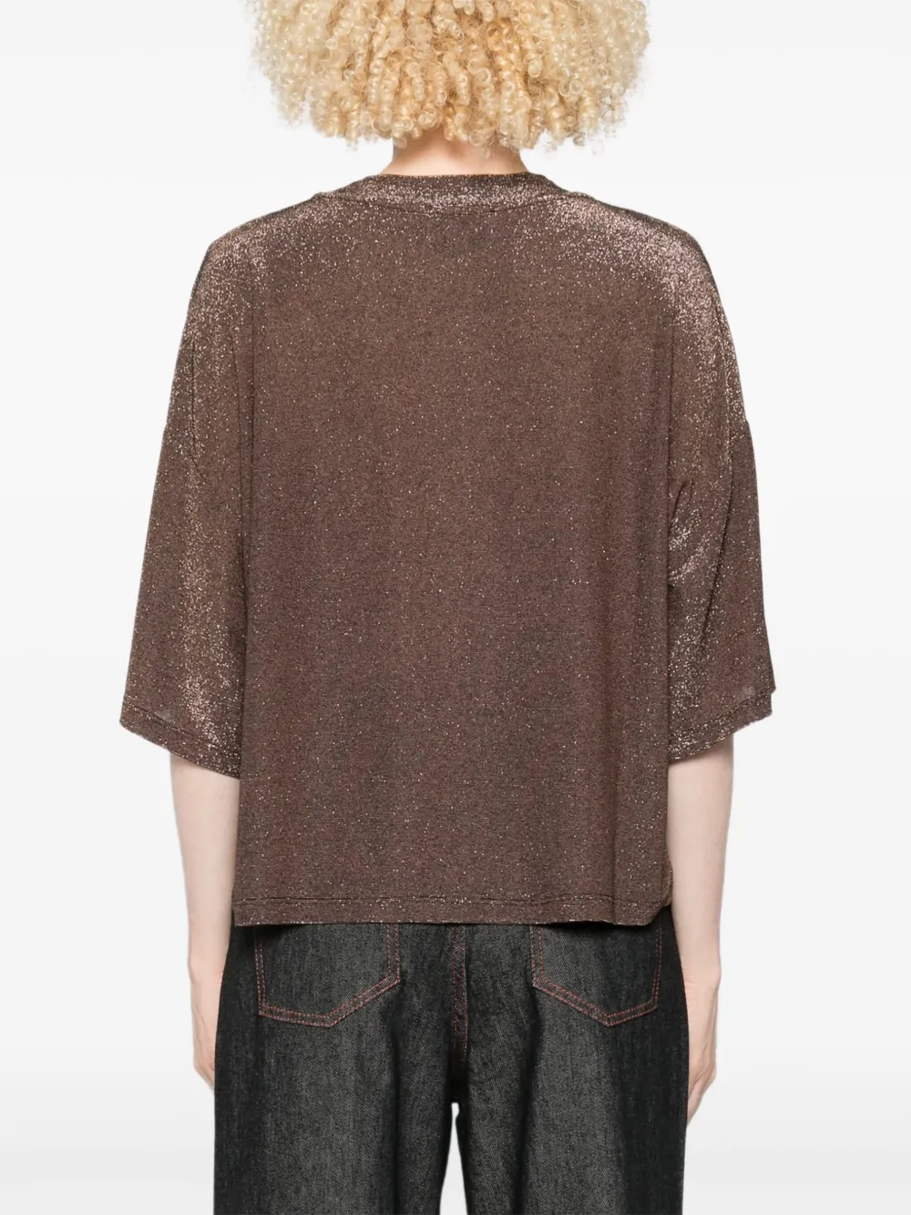 Niu T-shirt met glitter-effect en korte mouwen Bruin