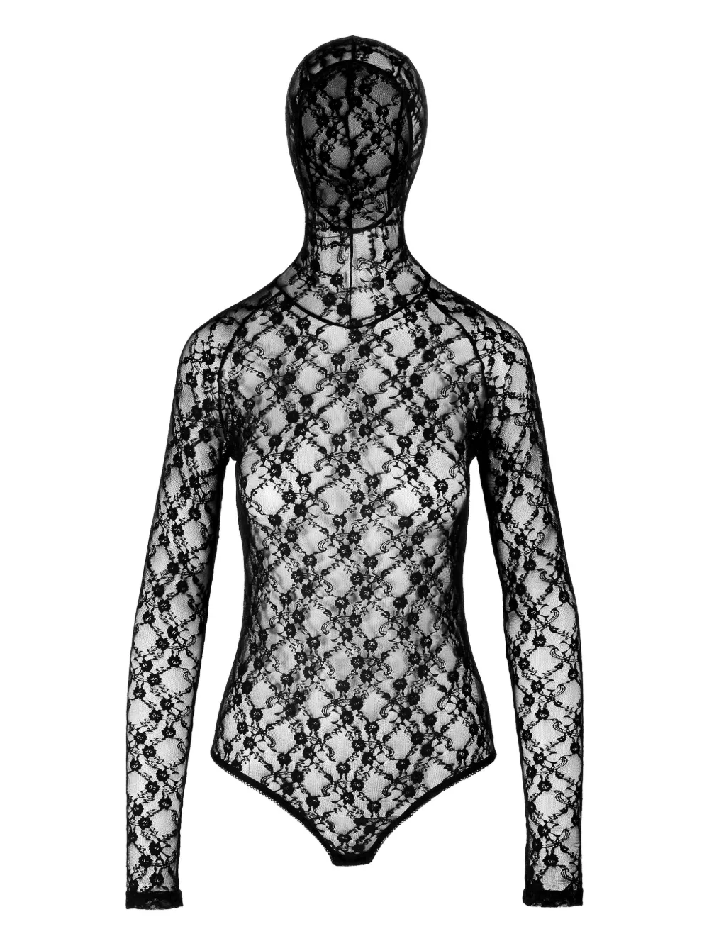 lace-pattern hooded top