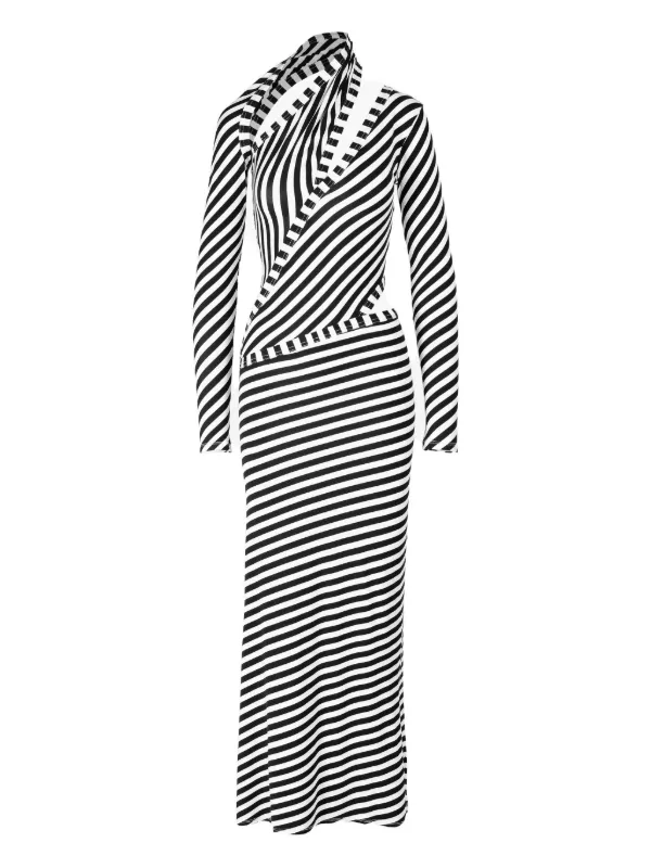 fitted lace wedding dress Multicolor Diagonal Stripes Pleated Stripes Midi Dress – FARM Rio main image 1