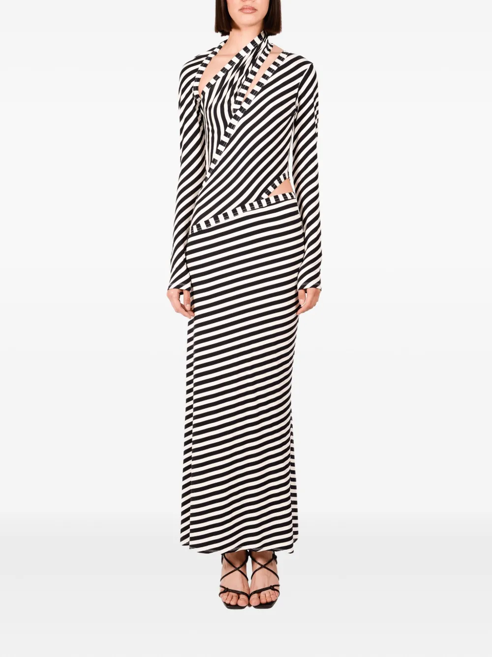 Ioana Ciolacu Maxi-jurk met diagonale streep en uitgesneden details - Blauw