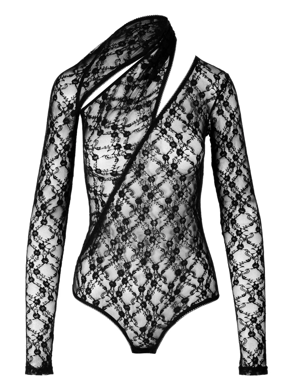 Broderick lace-paneled asymmetric bodysuit