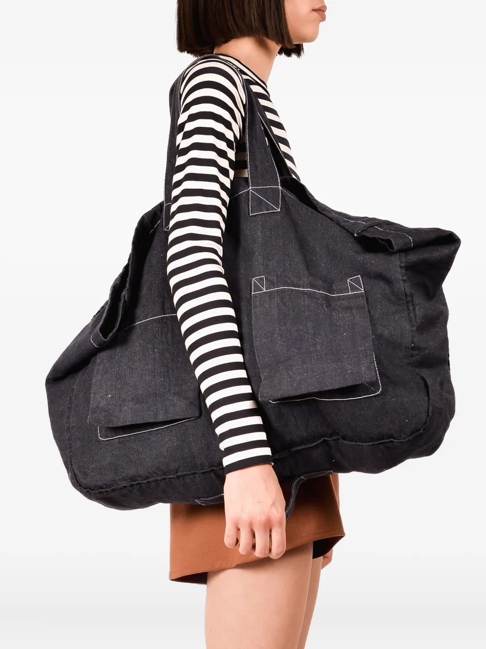 Denim pocket-detail tote bag