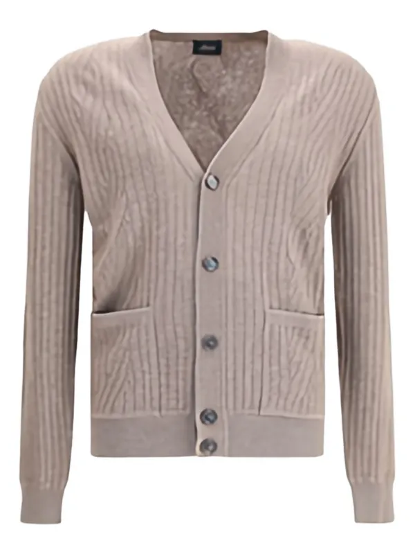 Brioni Ribbed Cardigan in Neutrals