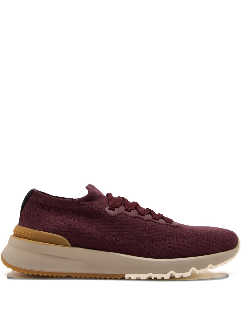 Brunello Cucinelli Men Burgundy Knit And Leather Runners In Burgundy