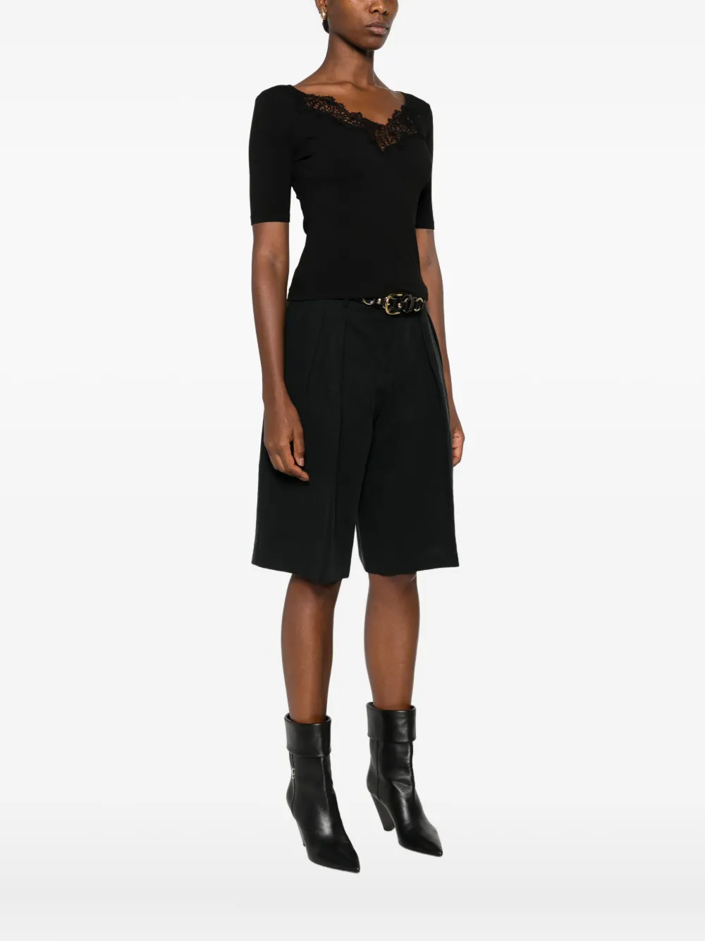 Ermanno Scervino Lace-embellished V-neck Top In Black