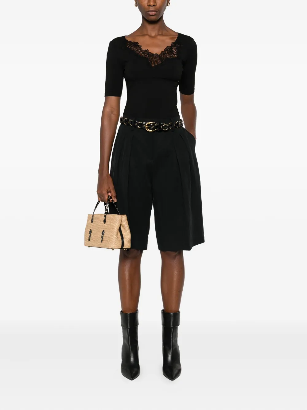Ermanno Scervino lace-embellished V-neck top - Zwart