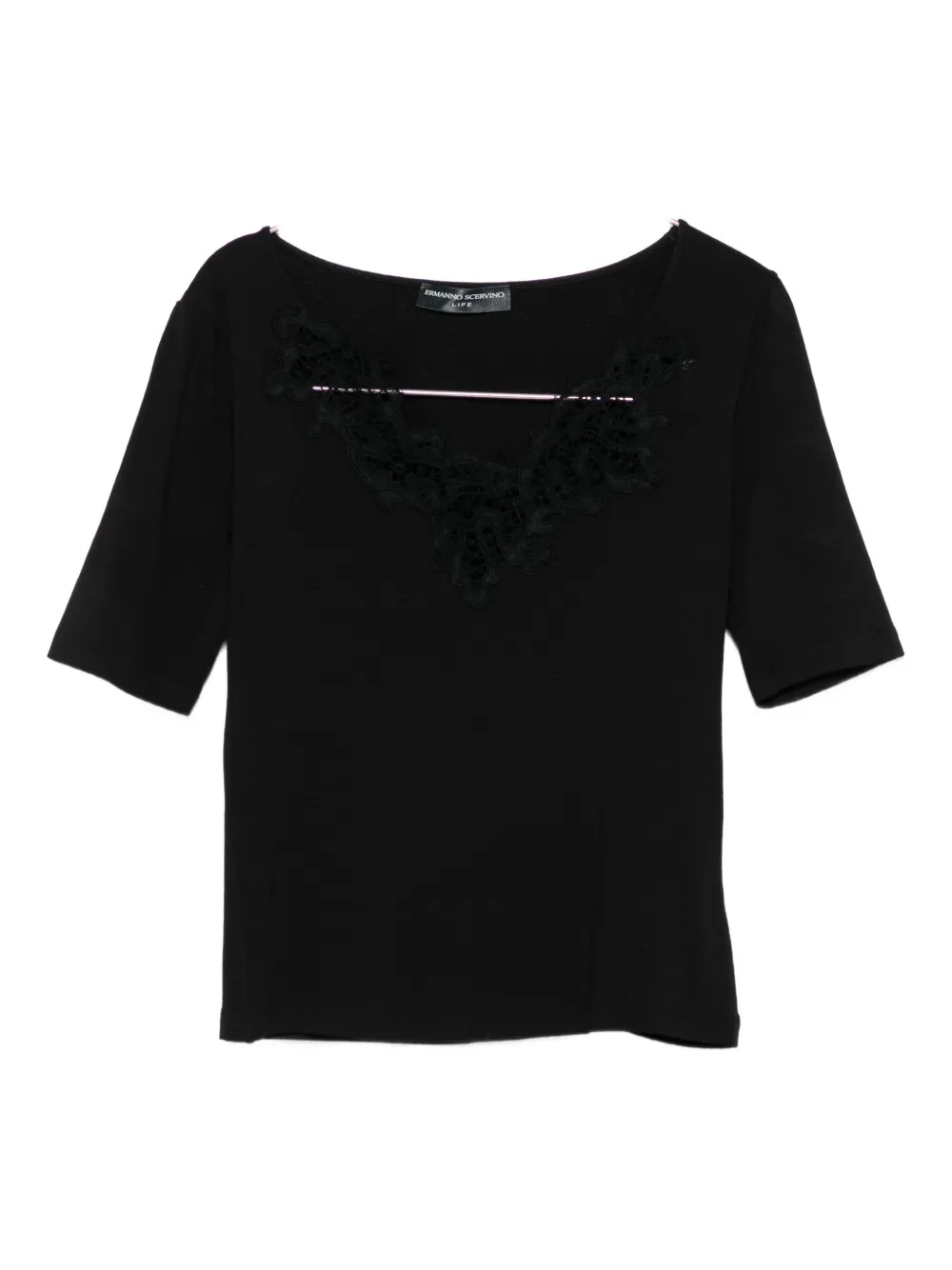 Ermanno Scervino Lace-embellished V-neck Top In Black