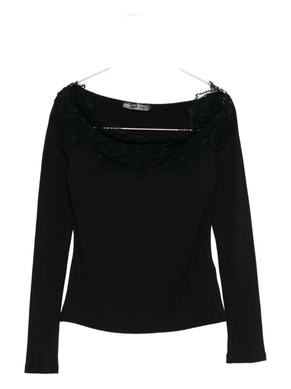 Ermanno Scervino Lace-trimmed Long-sleeve Top In Black