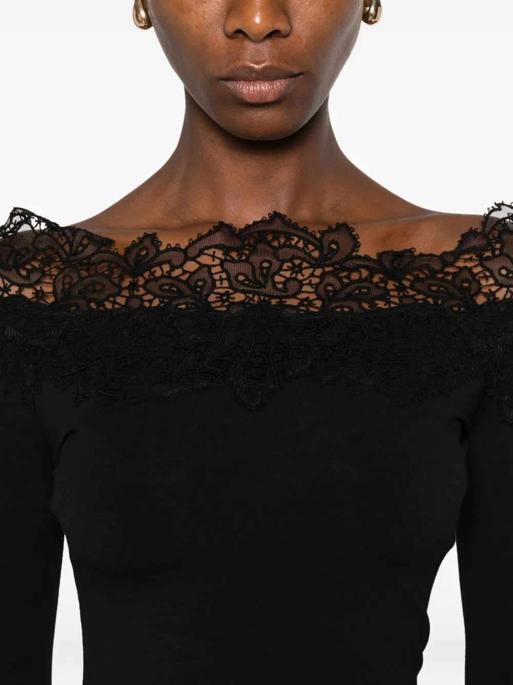 Ermanno Scervino Top met afwerking van kant Zwart