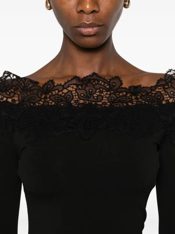 Ermanno Scervino lace-trimmed long-sleeve Top | Black Ermanno Scervino lace-trimmed long-sleeve Top | Black