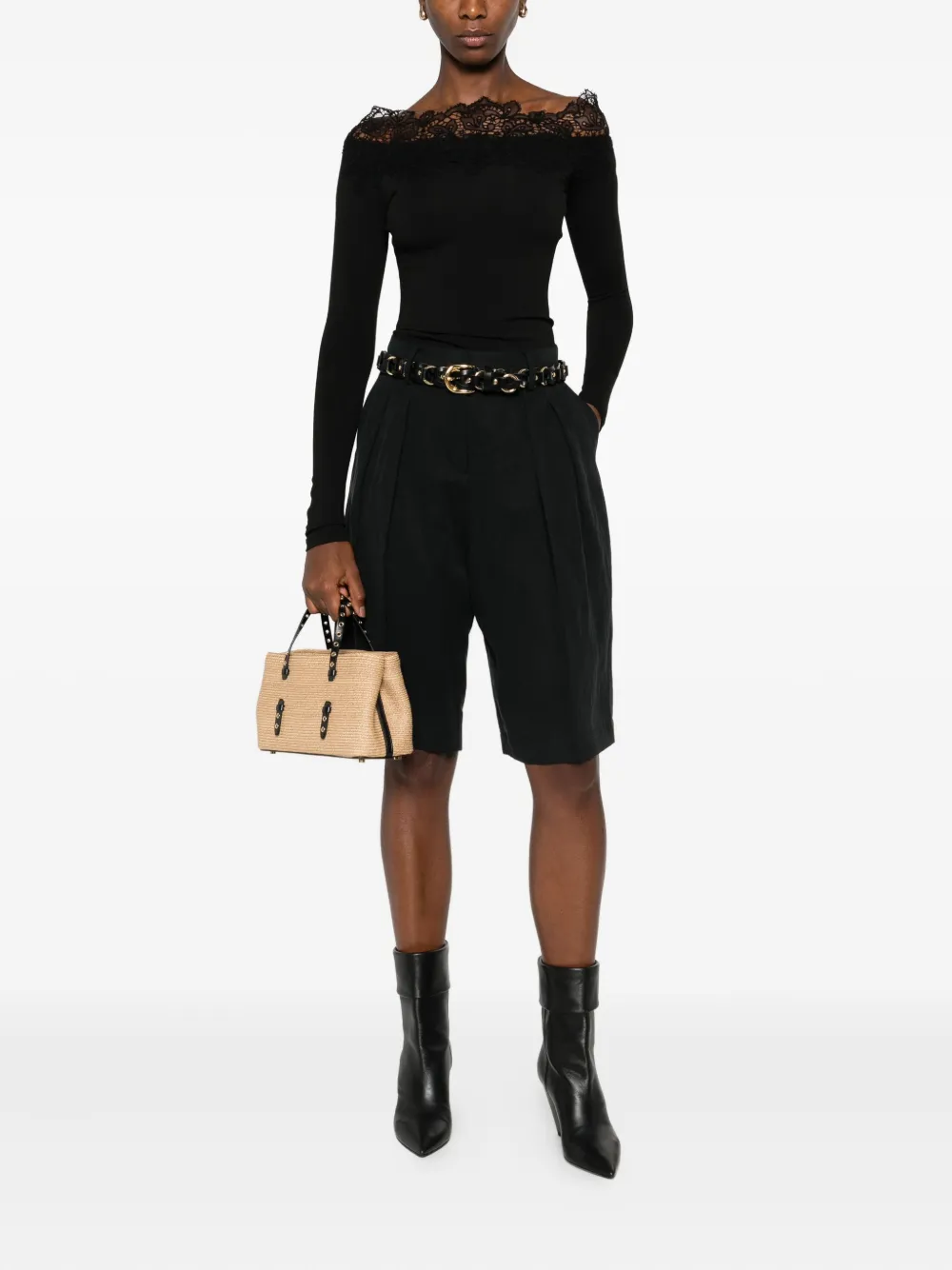 Ermanno Scervino lace-trimmed long-sleeve top - Zwart
