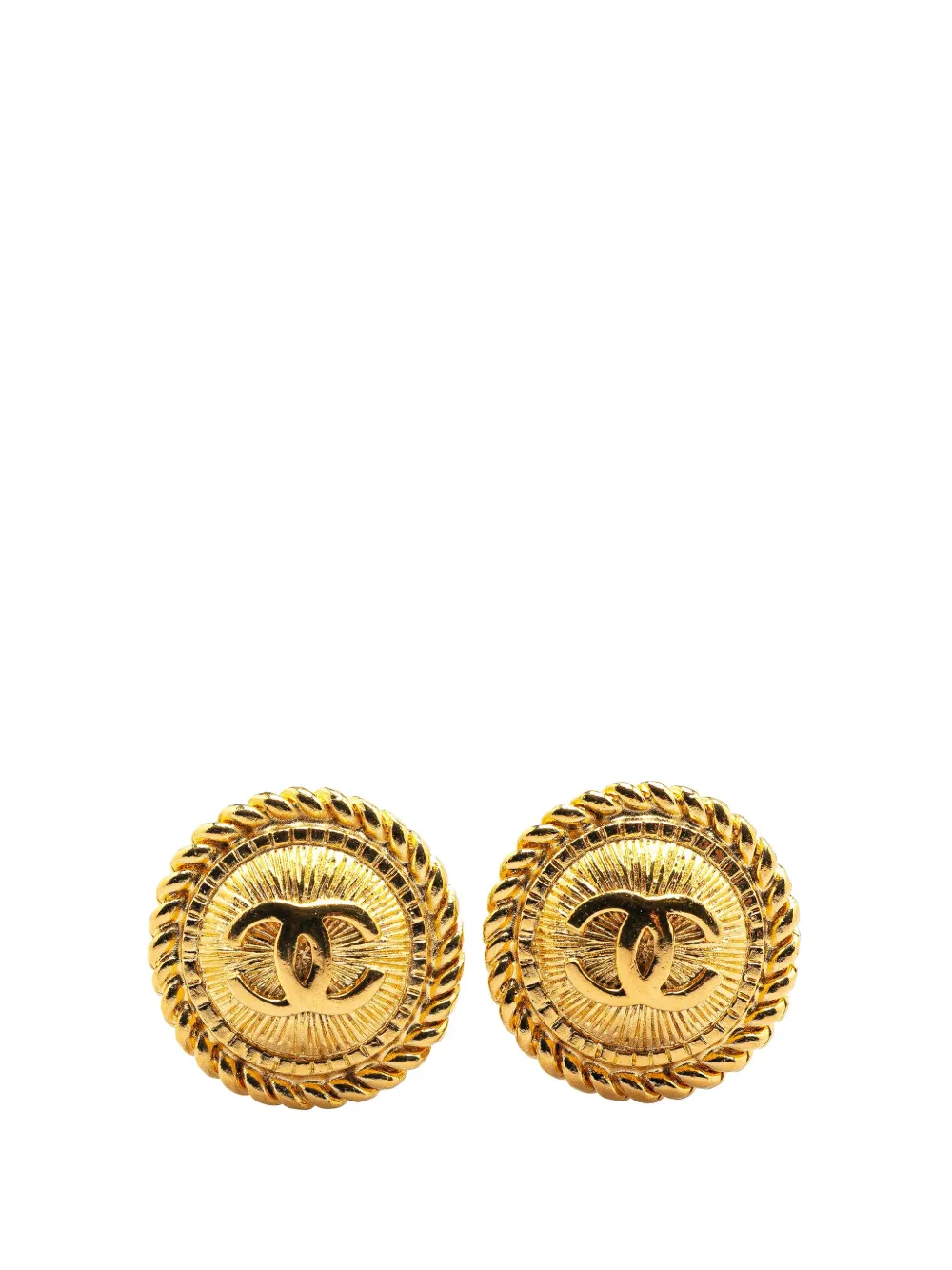 CHANEL Pre-Owned 20th Century Gold Plated CC Round Clip On Earrings CHANEL Pre-Owned 20th Century Gold Plated CC Round Clip On Earrings
