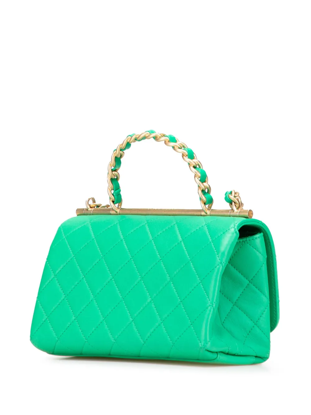 Pre-owned Chanel 2019 Small Quilted Lambskin La Parisienne Flap Satchel In Green