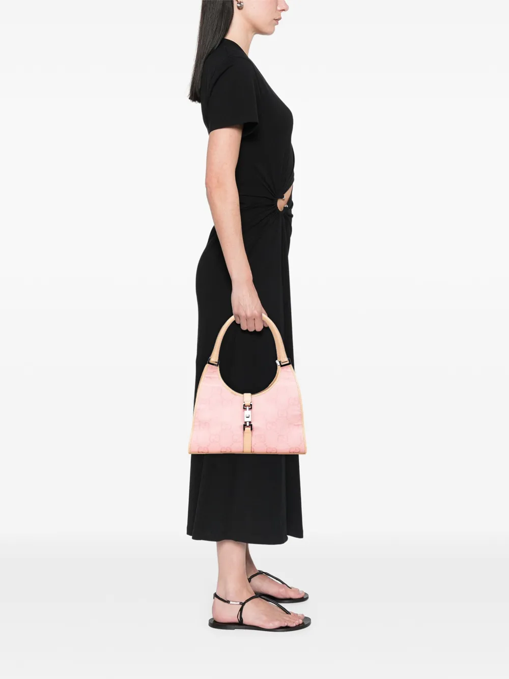 Pre-owned Gucci 2016-2025 Gg Canvas Jackie Bardot Shoulder Bag In Pink