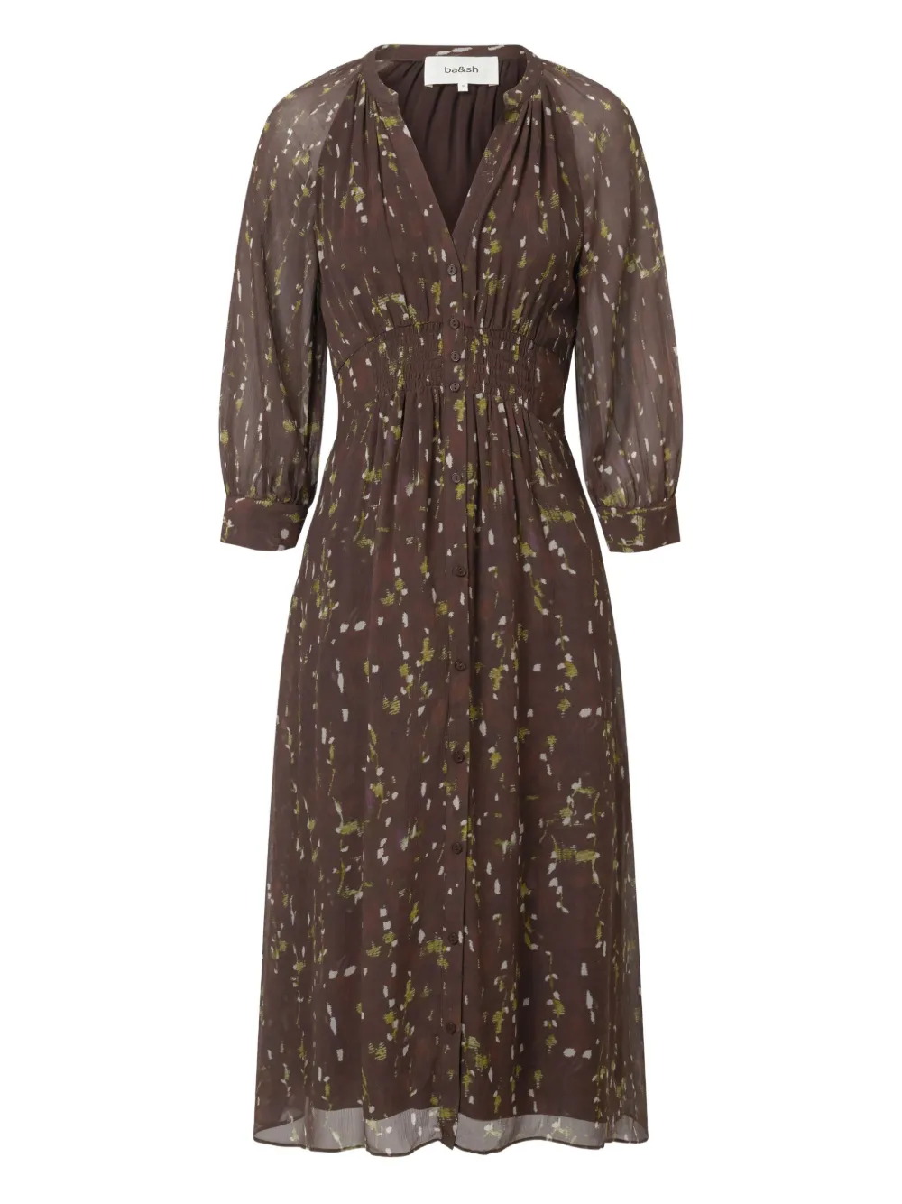 Ba&Sh Gesmockte jurk met abstracte print Bruin