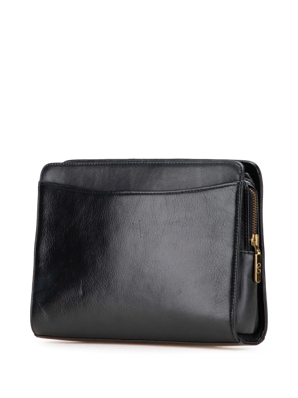 Pre-owned Valentino Garavani 20th Century Quilted And Studded Leather V Clutch Bag In Black