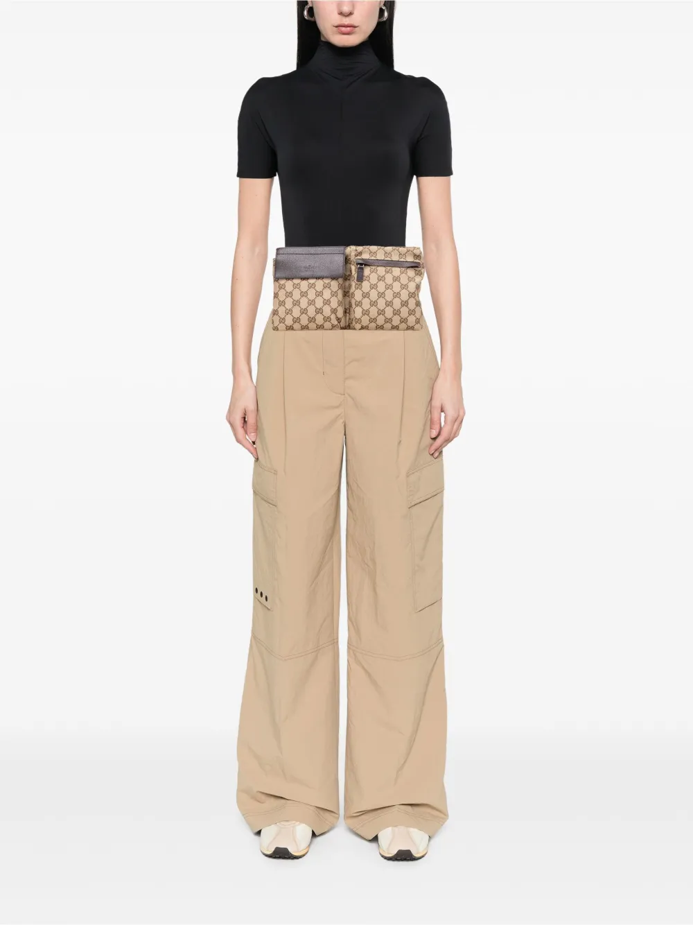Pre-owned Gucci 2000-2015 Gg Canvas Web Double Pocket Belt Bag In Brown