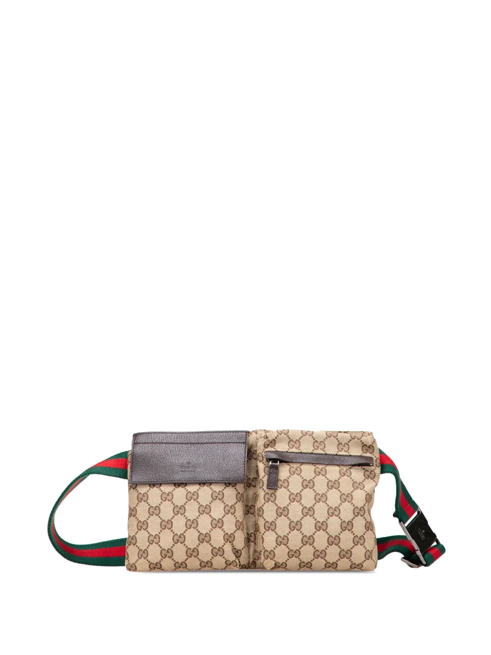 Pre-owned Gucci 2000-2015 Gg Canvas Web Double Pocket Belt Bag In Brown
