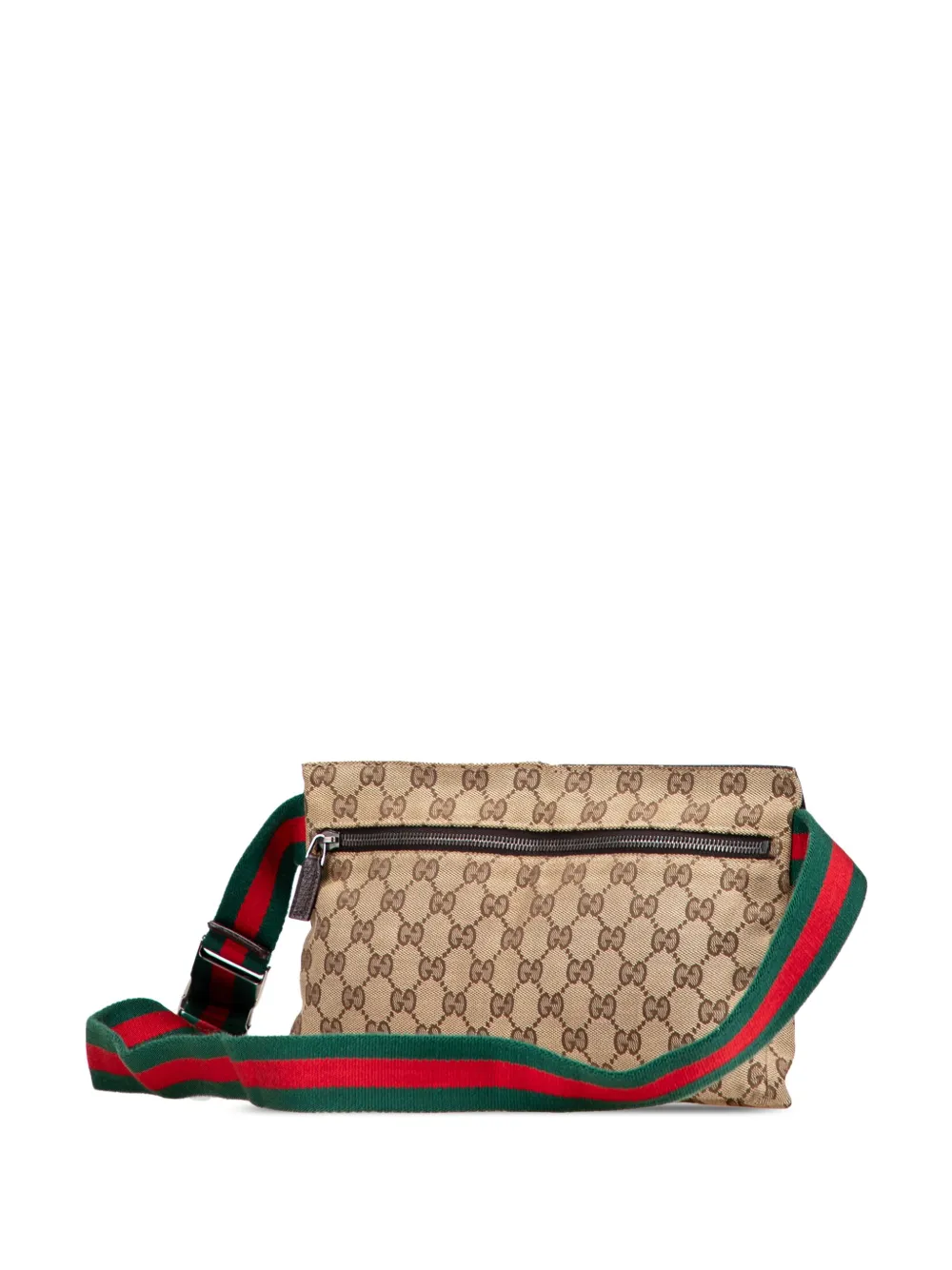 Pre-owned Gucci 2000-2015 Gg Canvas Web Double Pocket Belt Bag In Brown