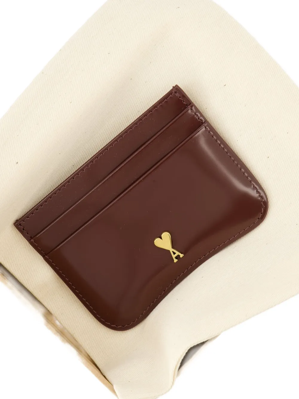 AMI Paris leren pasjeshouder met logo Bruin
