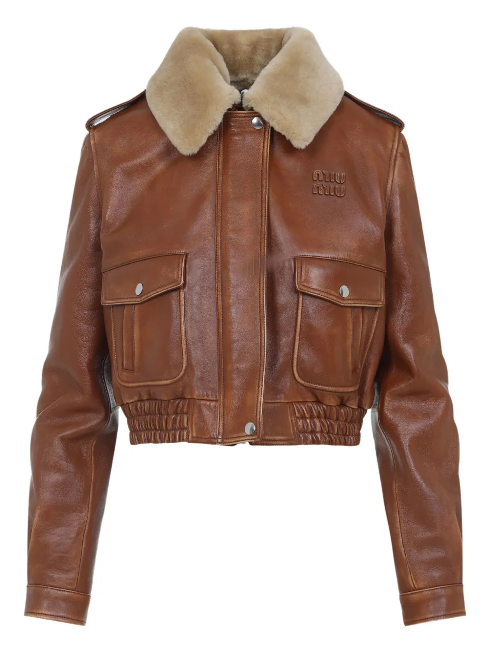Miu Leren jack met lammy kraag Bruin
