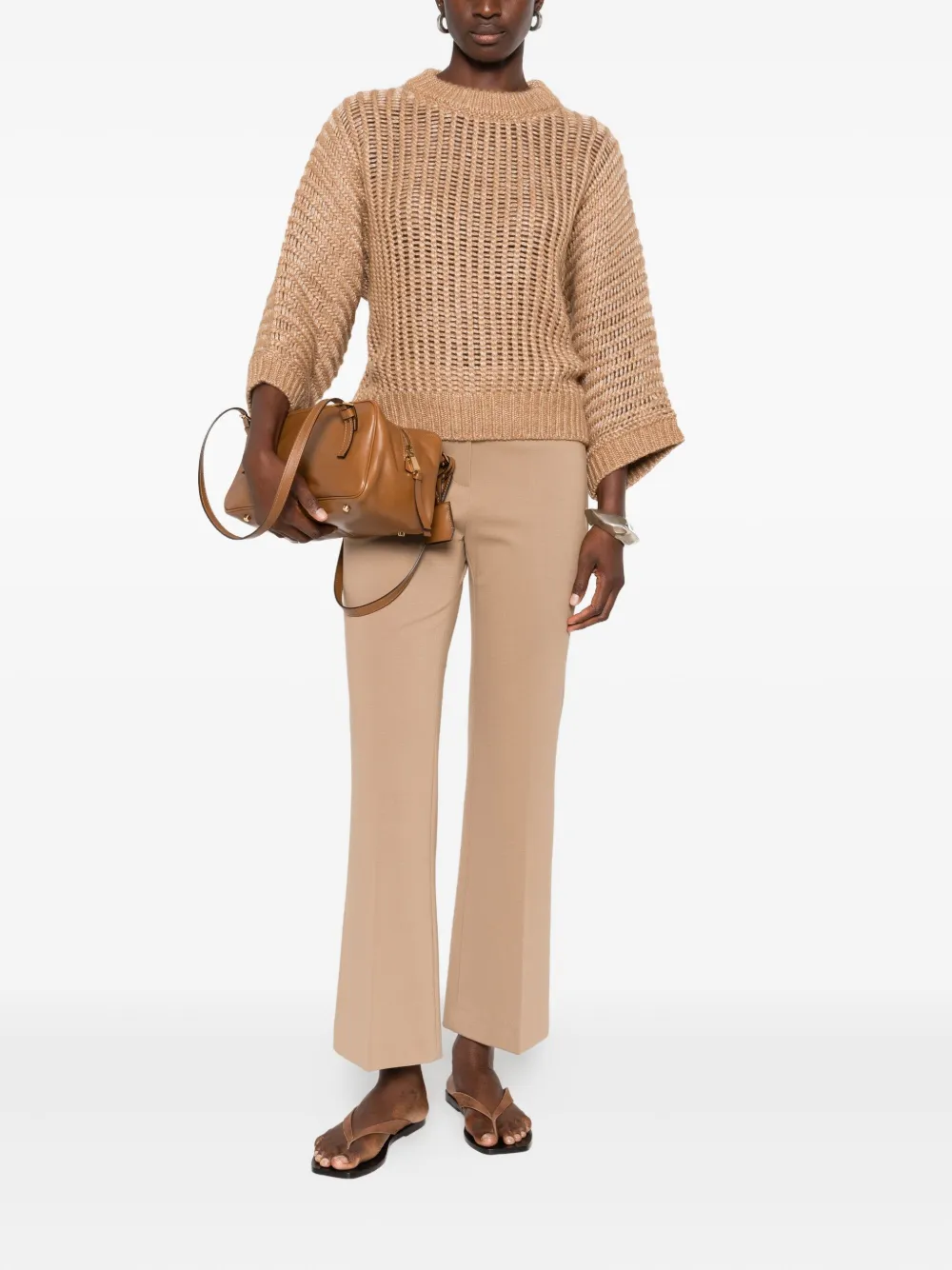 Seductive central-crease straight-leg trousers - Beige