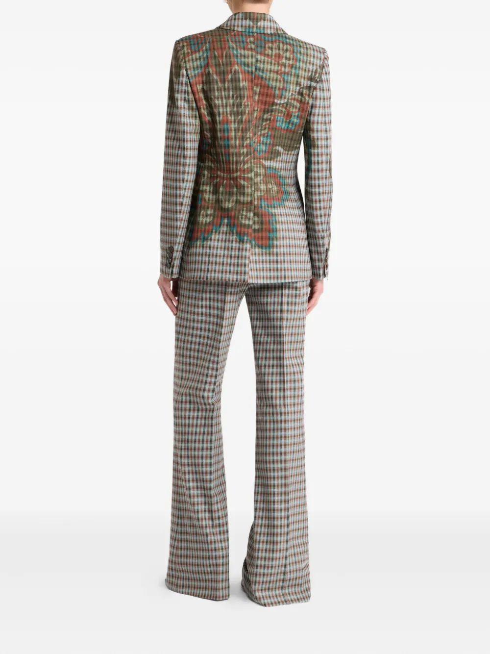 Etro Floral-print Gingham-pattern Blazer In Brown