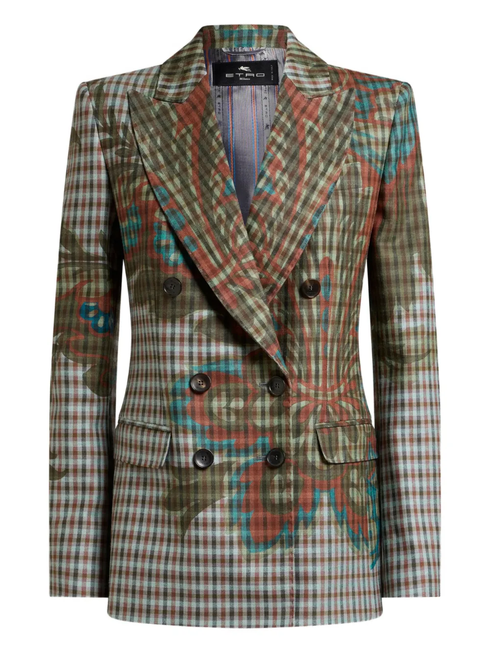 ETRO floral-print gingham-pattern blazer | Brown | Image 1