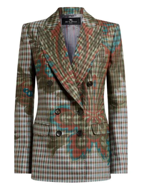 ETRO floral-print gingham-pattern blazer