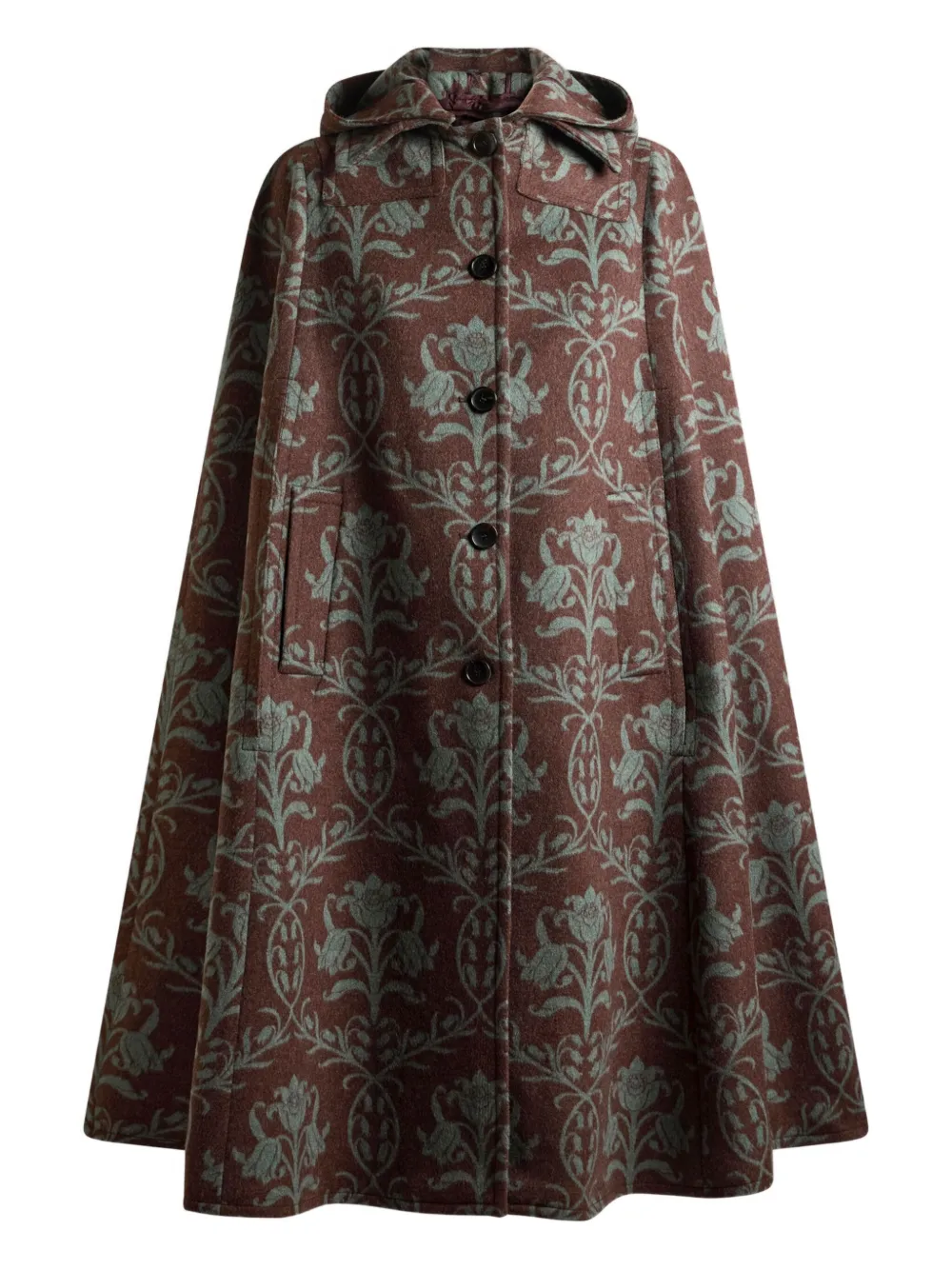 Etro Hooded Floral-pattern Cape In Red