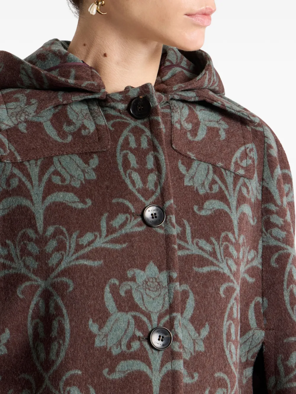 Etro Hooded Floral-pattern Cape In Red