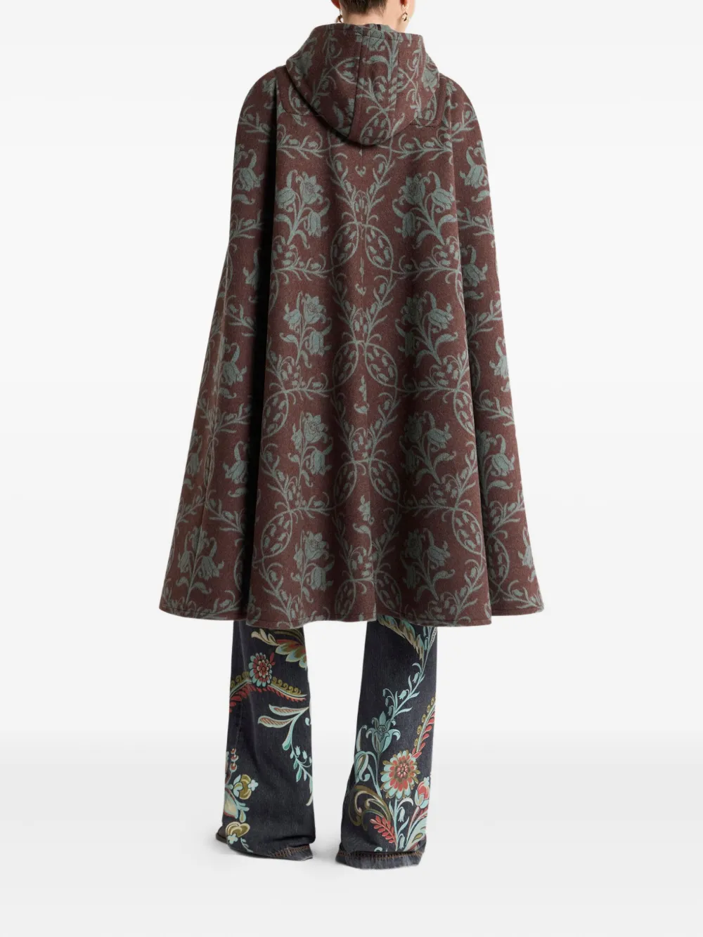 Etro Hooded Floral-pattern Cape In Red