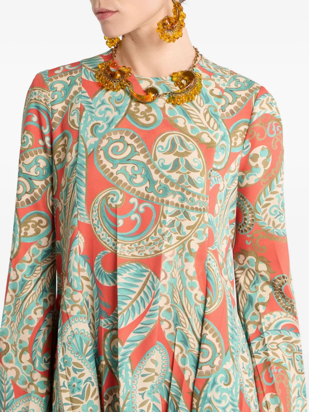 ETRO paisley pleated mini dress Oranje